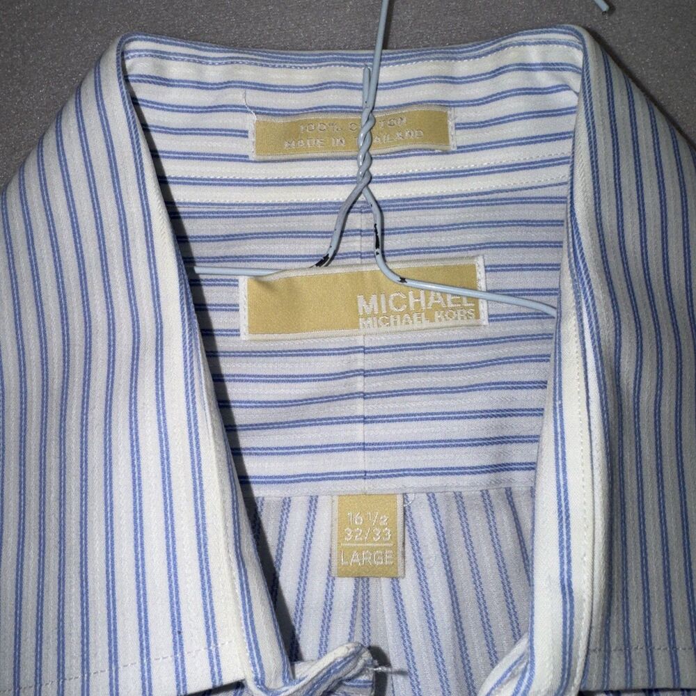 Lot of 2 Michael Kors Men’s Dress Shirt 16.5 32/33 Blue Plaid / Stripes - Picture 3 of 9